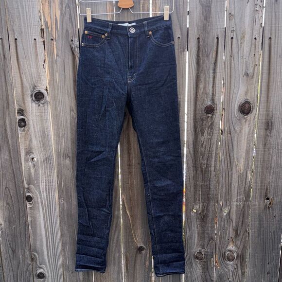 VICTORIA BECKHAM High Rise Skinny Leg Raw Denim Jeans Dark wash Womens Size 25 - Picture 14 of 16